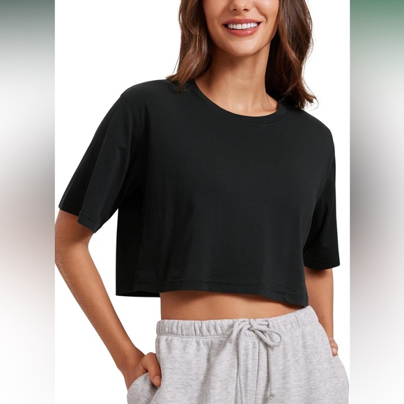 CRZ YOGA Tops - NWT - CRZ Yoga Black Pima Cotton Cropped Tee